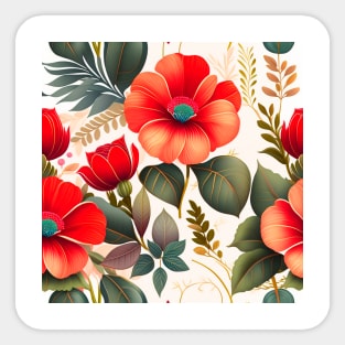 Seamless flower and leaf pattern,  red poppies Sticker